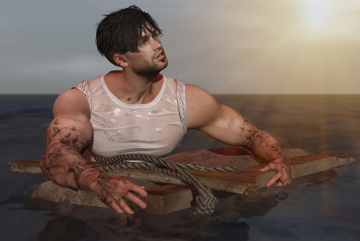 {Caress} Adrift Pose and Makeshift Raft