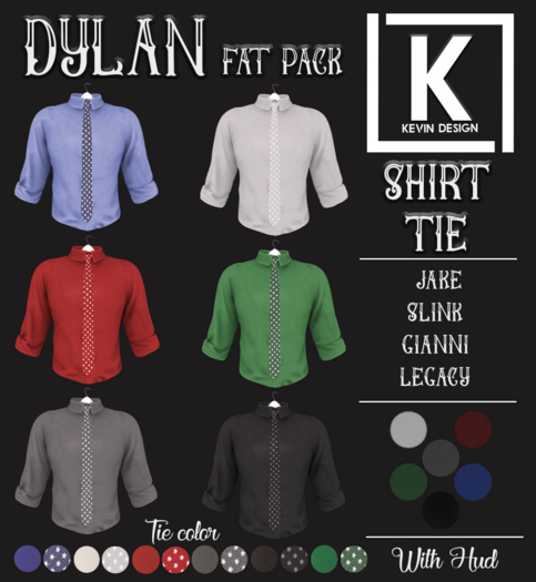 Second Life Marketplace - [K.D] Dylan Shirt Tie [ Fat Pack ]
