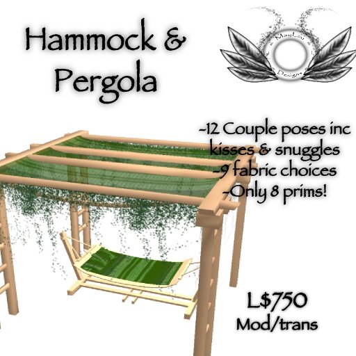 Hammock & Pergola - Low prim with 12 couple poses & 9 colour options - only 8 prims!