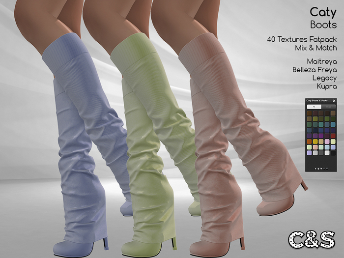 C&S Caty Boots & Socks for Maitreya Lara, Belleza, Kupra and Legacy. 40 Textures. Mix & Match