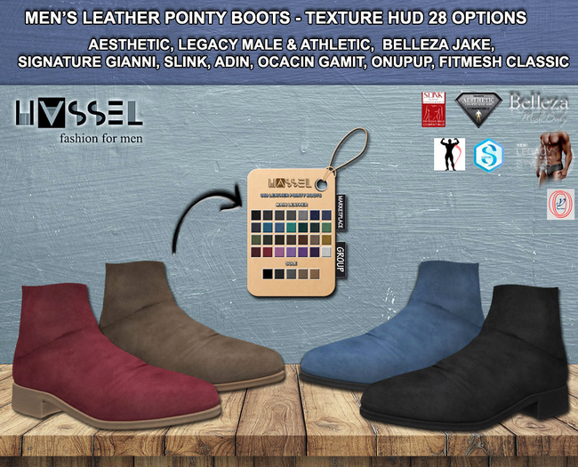 (HASSEL) PACK LEATHER SUEDE POINTY BOOTS 369 AESTHETIC, LEGACY MALE & ATHLETIC, JAKE, GIANNI, SLINK, ADIN, ONUPUP, GAMIT