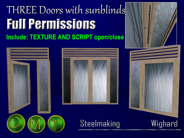 Second Life Marketplace THREE Doors with sunblinds Full Permissions