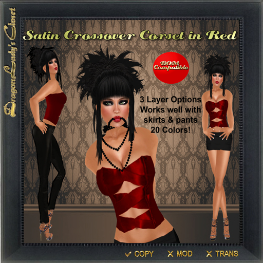 Satin Crossover Corset in Red - BOM Compatable