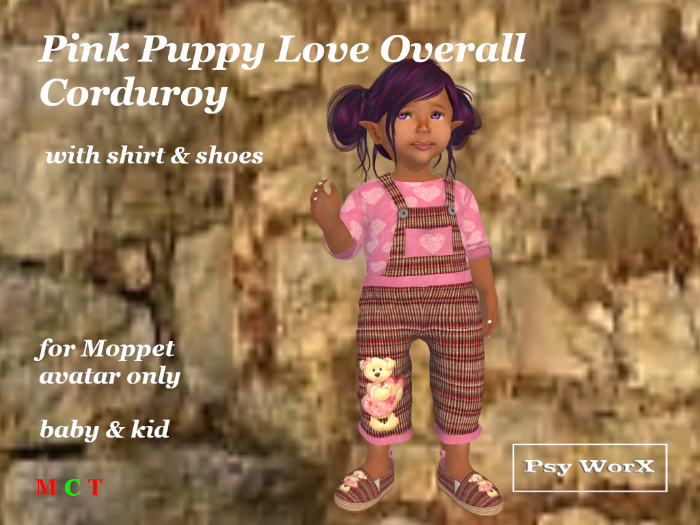 >PsyWorX< Pink Puppy Love Overall & Shoes Moppet B & K