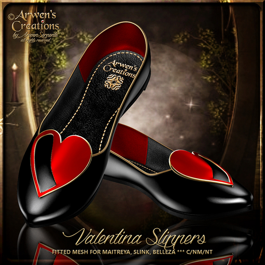 {AS} Valentina Fitted Mesh Slippers: Black; Maitreya, Slink, Belleza; Valentine's Day, Celebration of Love and Romance