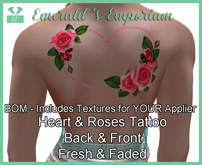 Heart & Roses Tattoo Back & Front Fresh & Faded