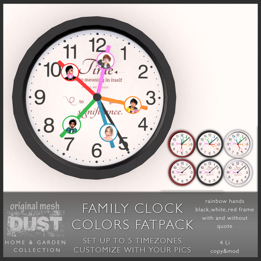 DUST: Family Clock Colors Fatpack - 5 timezones and pictures