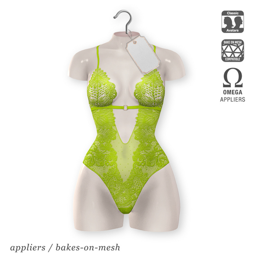 "Starlet" lace BOM bodysuit - 03 acid green | Appliers: Omega | Classic/Bakes-on-Mesh