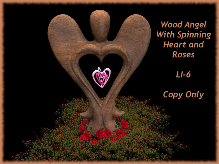 Wood Angel With Spinning Heart and Roses Bag