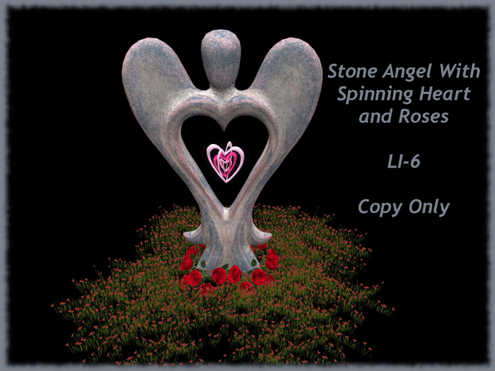 Stone Angel With Spinning Heart and Roses Bag