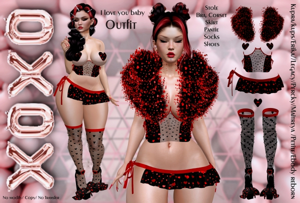 XOXO - I love you baby outfit Black Red