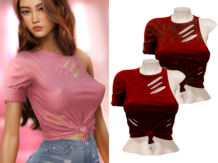 -[ vagrant ]- Ellie Ripped Shirt - Red