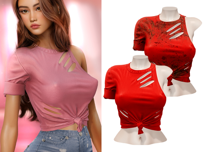 -[ vagrant ]- Ellie Ripped Shirt - Light Red