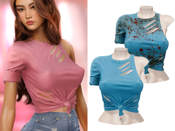 -[ vagrant ]- Ellie Ripped Shirt - Light Blue