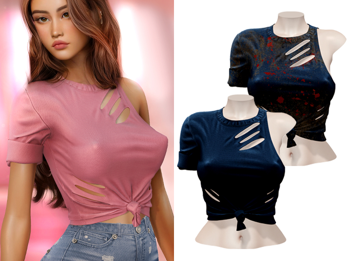 -[ vagrant ]- Ellie Ripped Shirt - Dark Blue