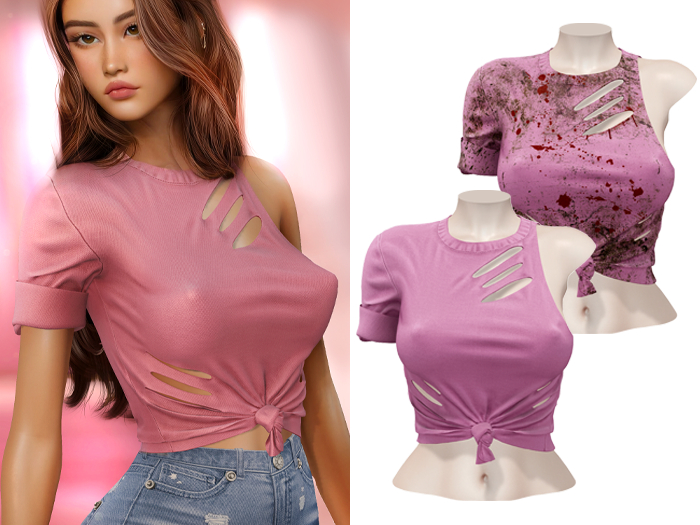 -[ vagrant ]- Ellie Ripped Shirt - Cold Pink