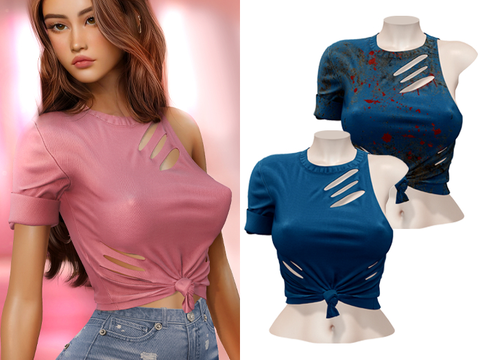 -[ vagrant ]- Ellie Ripped Shirt - Blue