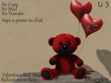 Valentines Red  Heart Balloon poem Bear By Snuggles
