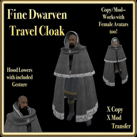Fine Dwarven Travel Cloak--Grey