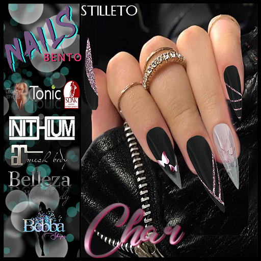::BEBBA:: Char Pink Glitter Nails Stilleto