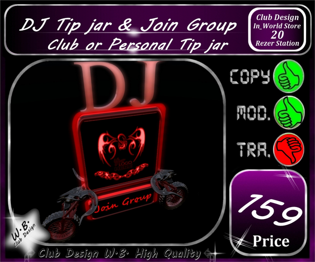 Second Life Marketplace - * DJ Hell Tip jar * Join Group