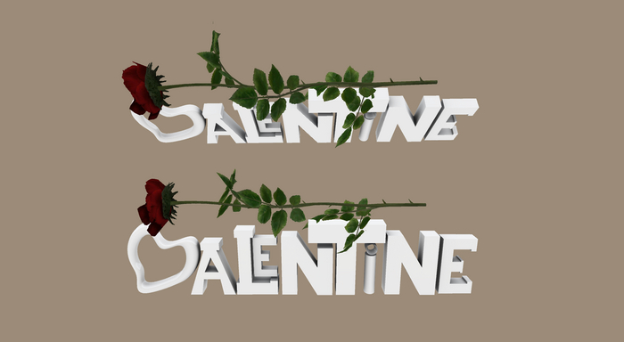 Valentine White Block Letters, red rose