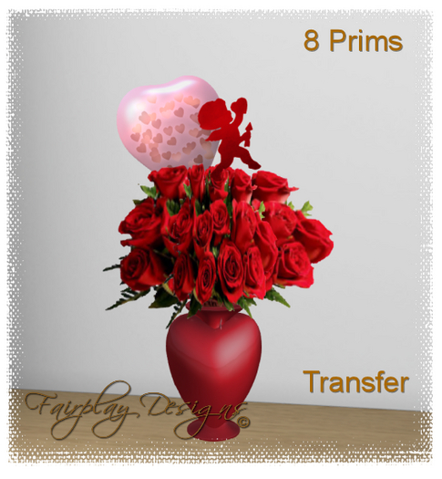 ~FDA~ Valentine Long Stem Roses In Heart Shaped Vase