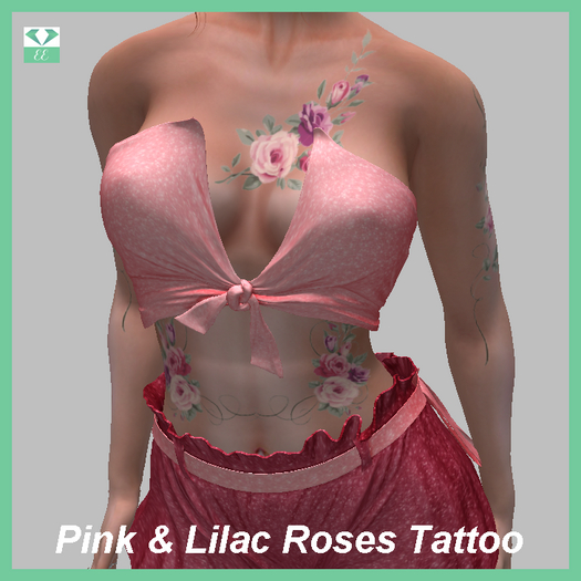 Pink & Lilac Roses Tattoo Front & Back UPPER