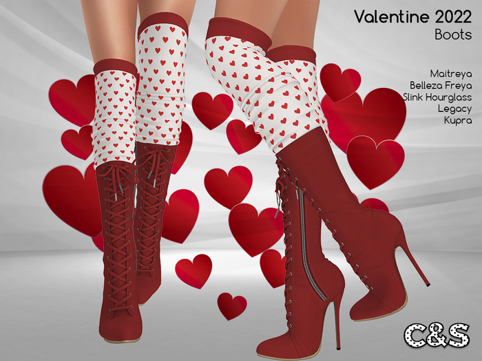 C&S Valentine 2022 Boots & Socks for Maitreya Lara, Slink, Belleza, Kupra and Legacy