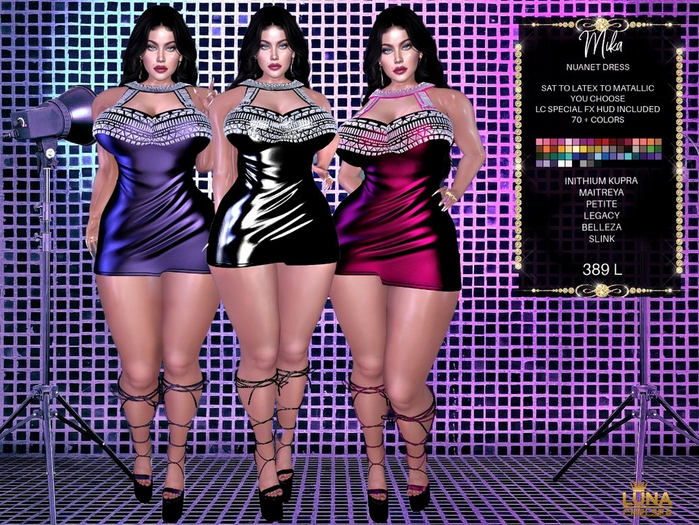 Naunet Dress, Satin to Latex, With Special FX Hud, 70+ Colors, Kupra, Maitreya, Legacy, SLink, Belleza, Petite