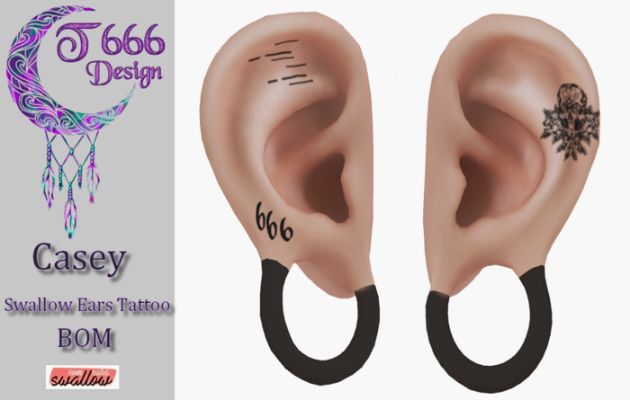 - "Casey" Swallow EvoX Gauged S Ears Tattoo -