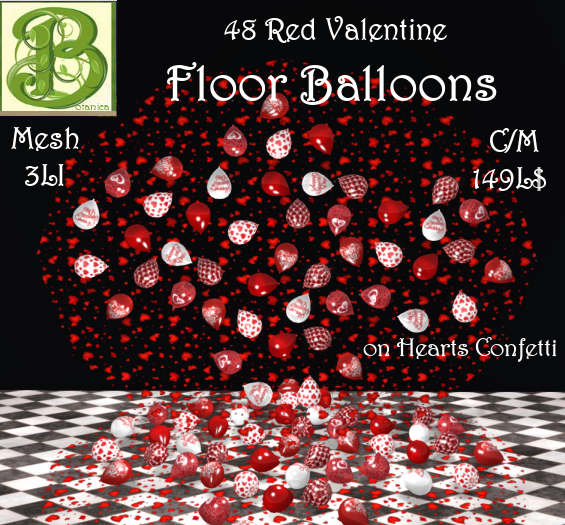48 Red Valentine Floor Balloons on Heart Confetti 