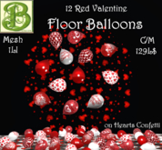 12 Red Valentine Floor Balloons on Heart Confetti