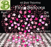 48 Pink Valentine Floor Balloons on Heart Confetti