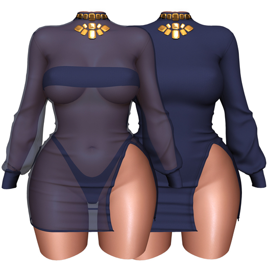 Lilleth Mills x RACY - Matte Blue - Dress & Bra Set for Maitreya Kupra Bimbo Legacy Reborn Hourglass Freya 