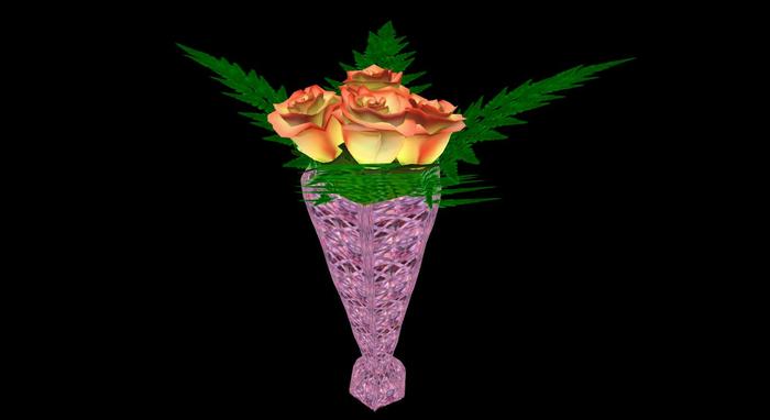 WZ Roses and ferns vase orange  pink tips