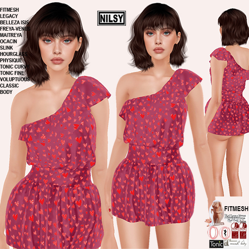 ASYMETRIC SHOULDER HEART DRESS,CL&MESH BODY
