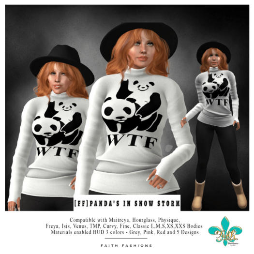 [FF]Ladies Panda's In Snow Storm Sweater- Delivery HUD