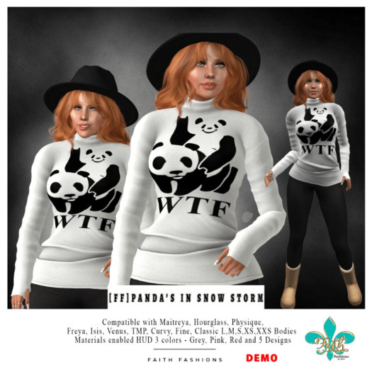 [FF]Ladies Panda's In Snow Storm Sweater - Delivery HUD DEMO