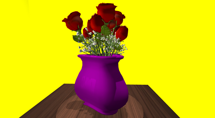 Purple Heart Vase with Red Roses