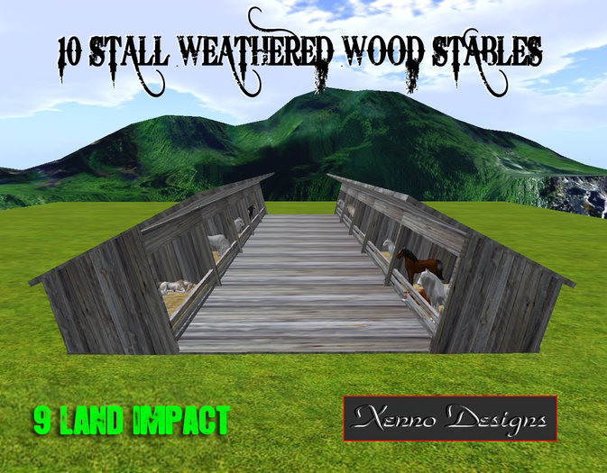 Amaretto 10 Stall Weathered Wood Stables - 9 Land Impact