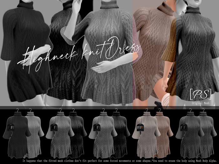 [P.S.]Highneck miniDress(sGray&beige)