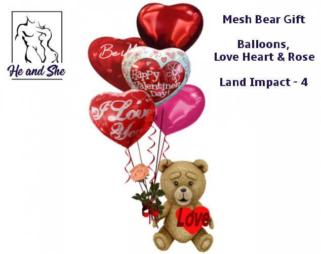 I Love You Mesh Teddy Bear Holding Rose, Balloon & Love Heart Gift ********* Valentines Day Promotional Promo Sale Price
