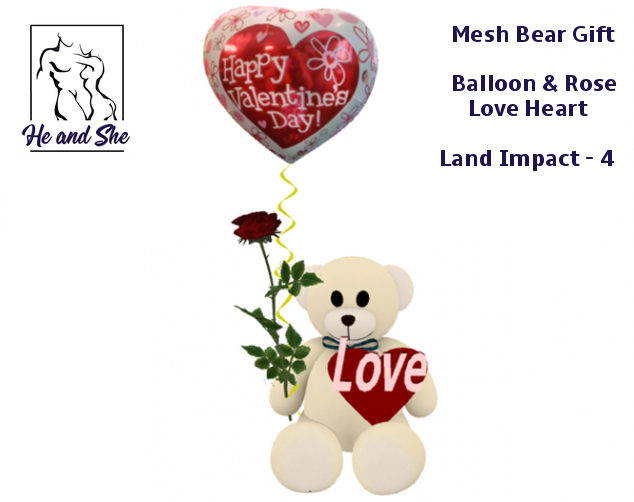 Happy Valentines Day Mesh Teddy Bear Holding Rose, Balloon & Love Heart ***** Romantic Gift Promotional Promo Sale Price