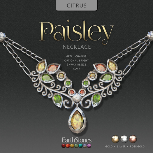 EarthStones Paisley Necklace ~ Citrus