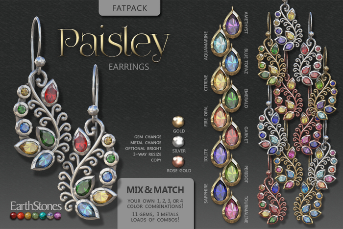 EarthStones Paisley Earrings ~ Fatpack