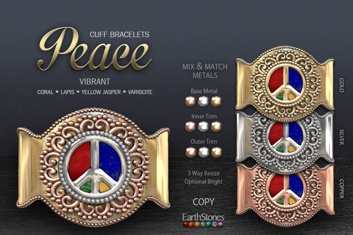 EarthStones Peace Cuff Bracelets ~ Vibrant