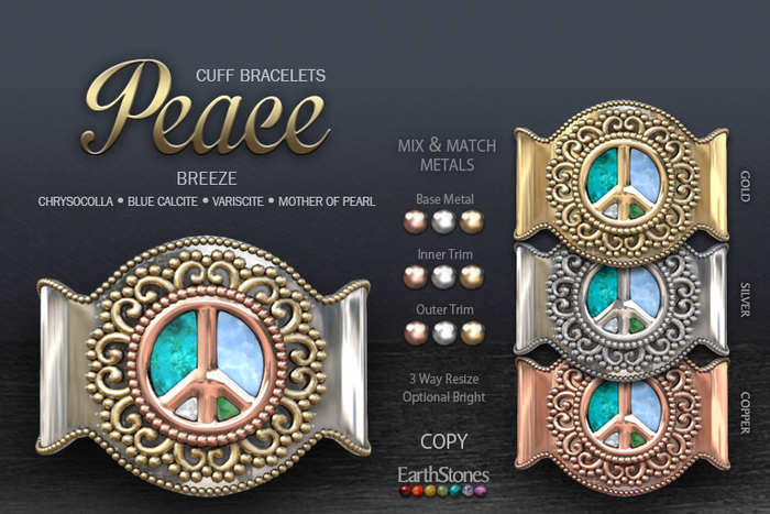 EarthStones Peace Cuff Bracelets ~ Breeze
