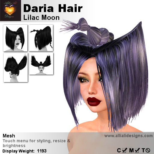 A&A Daria Hair Lilac Moon, multistyle low complexity mesh updo