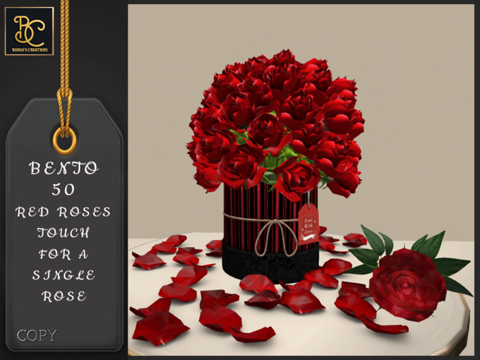 BMC3963 - BENTO -  BOUQUET OF 50 RED ROSES - TOUCH FOR A SINGLE RED ROSE